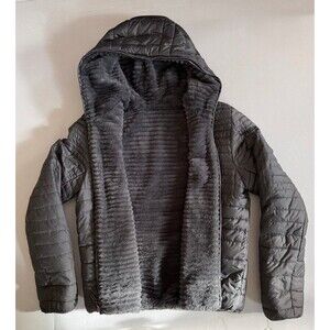 Reversible Double Sided Quilted Puffer Hooded Jacket w/ Pocket Gray Sz M (Bx 24)